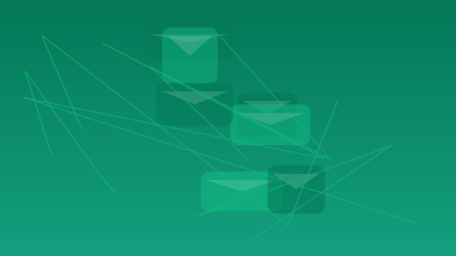 Abstract emerald and teal envelope shapes flowing along connected lines