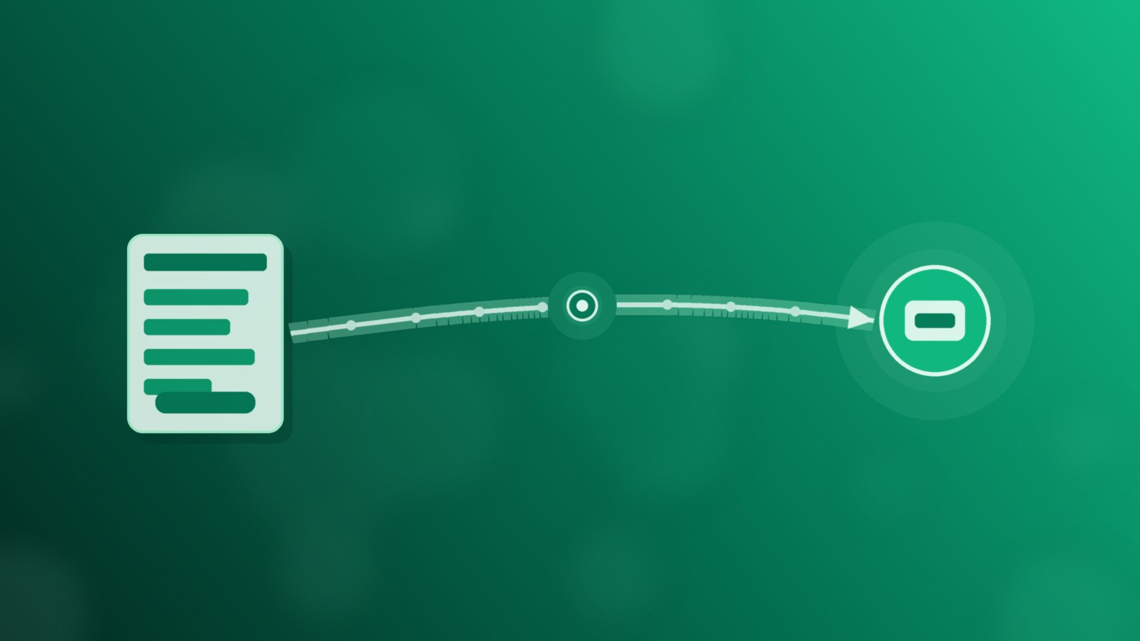 Abstract emerald and teal form shape sending a webhook arrow into an intake node